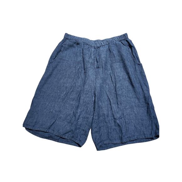 FLAX By Jeanne Engelhart 100% Linen Shorts High Rise Blue Sz M Pull On Casual - Picture 3 of 8
